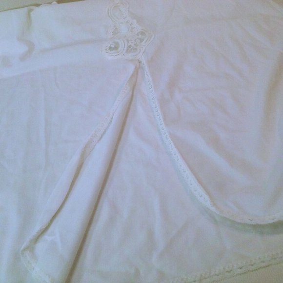 Vintage 70s-80s Lingerie Long Half Slip -M(8/10) Lace Inset Slit Comfort Waist - Picture 5 of 7